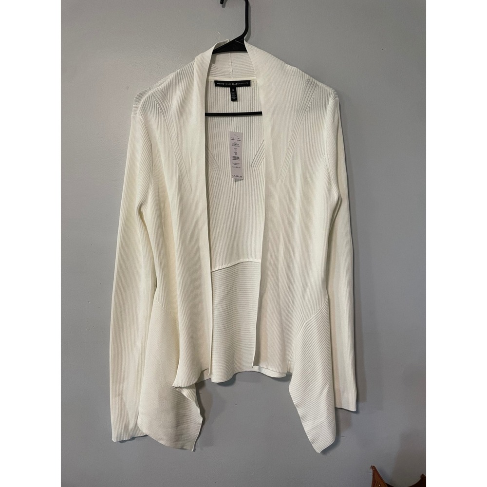 White House Black Market Ecru Ribbed Open Front Cardigan M NWT